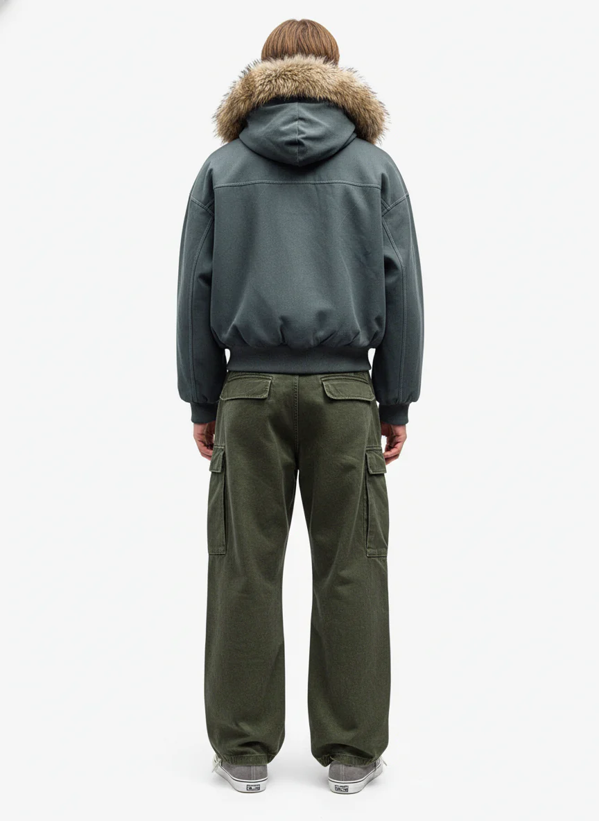 Faux Fur Lined Zip Up Winter Hooded Bomber Jacket - 2560 - Image 12