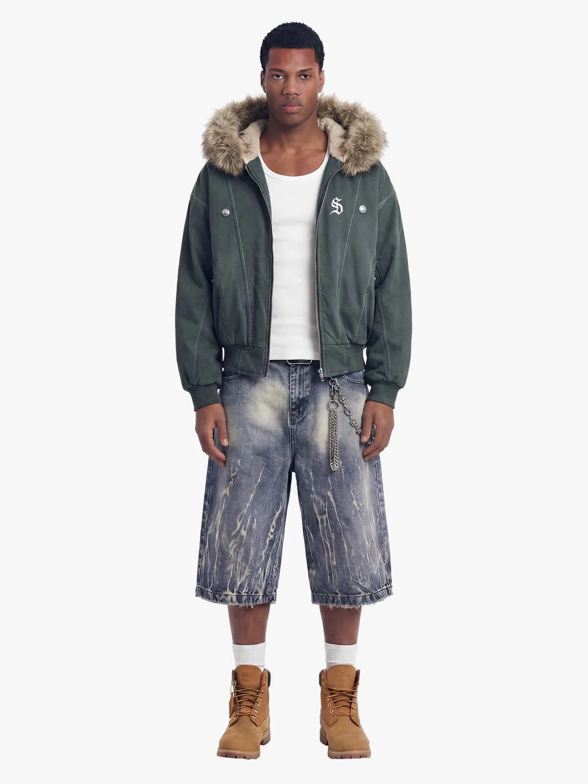 Faux Fur Lined Zip Up Winter Hooded Bomber Jacket - 2560 - Image 6