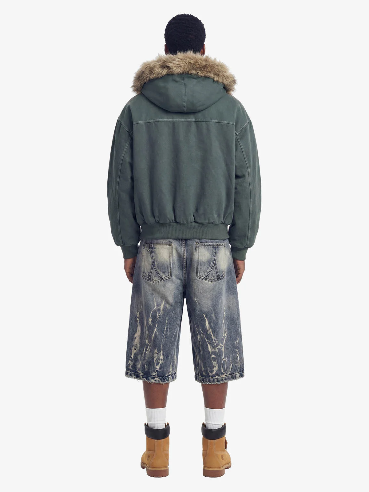 Faux Fur Lined Zip Up Winter Hooded Bomber Jacket - 2560 - Image 7