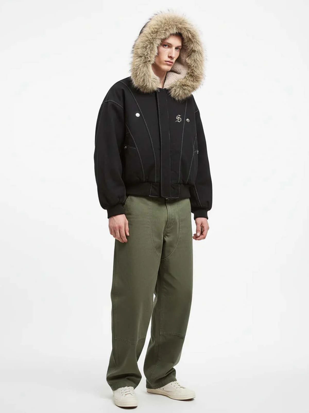 Faux Fur Lined Zip Up Winter Hooded Bomber Jacket - 2560 - Image 9