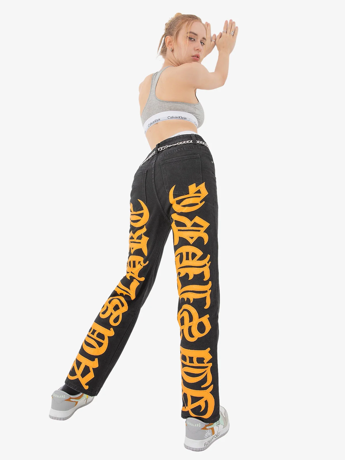 Thesupermade Burning Text Embroidered Letters Jeans -1478 - Image 10