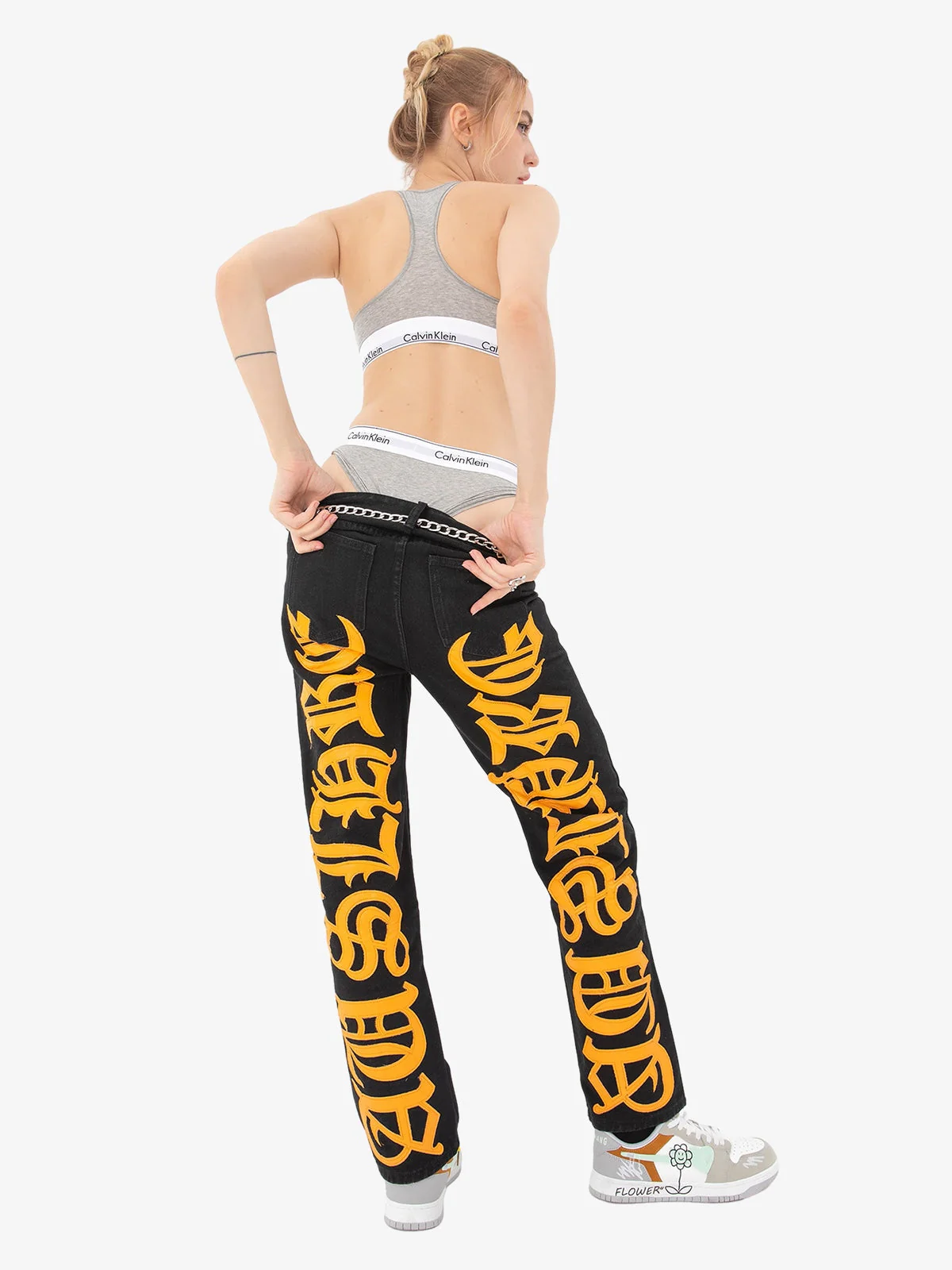 Thesupermade Burning Text Embroidered Letters Jeans -1478 - Image 11
