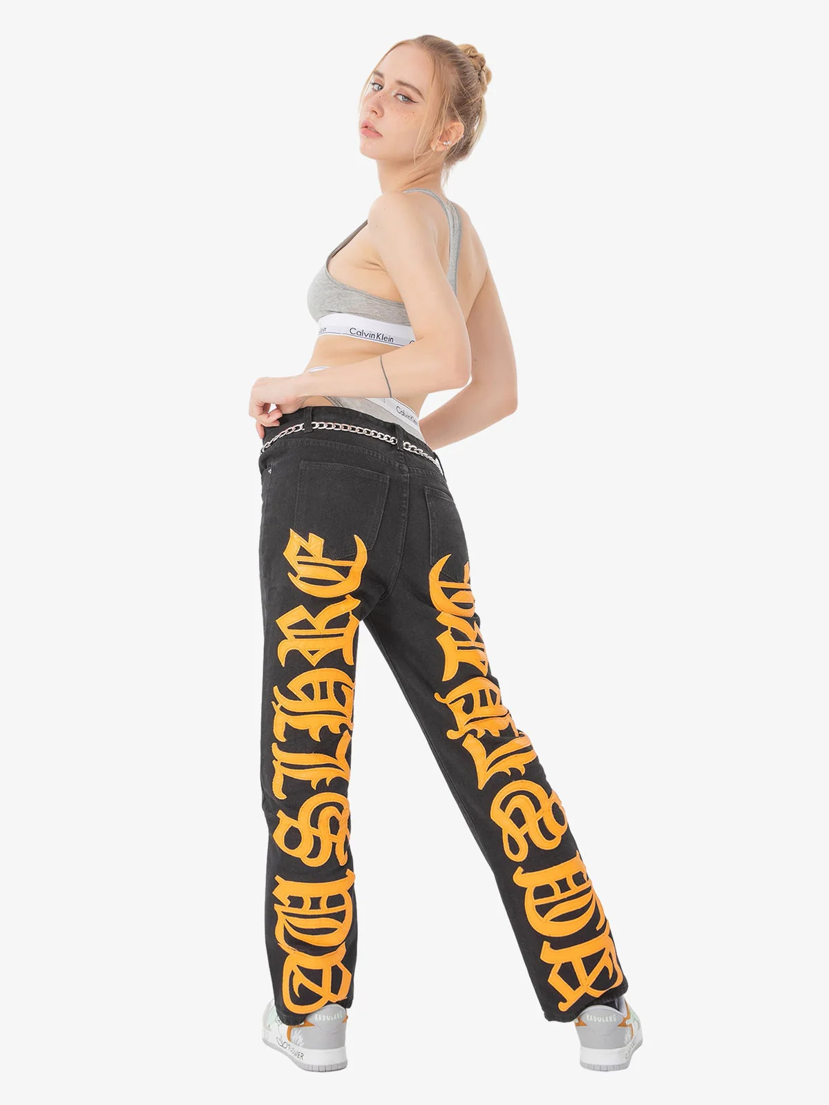 Thesupermade Burning Text Embroidered Letters Jeans -1478 - Image 13