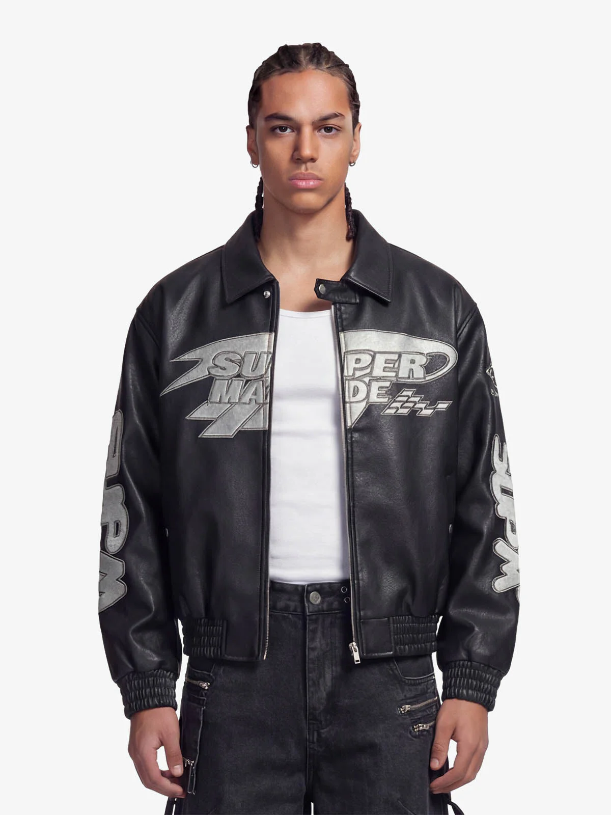 Faux Leather Vintage Street Black Air Jacket - 1821 - Image 3