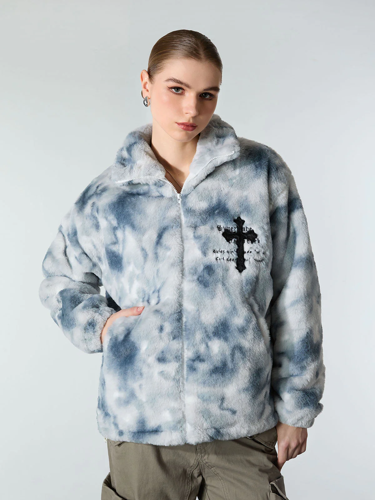 Heavy-Duty Faux Lambswool Tie-Dye Urban Jacket - 1558 - Image 10