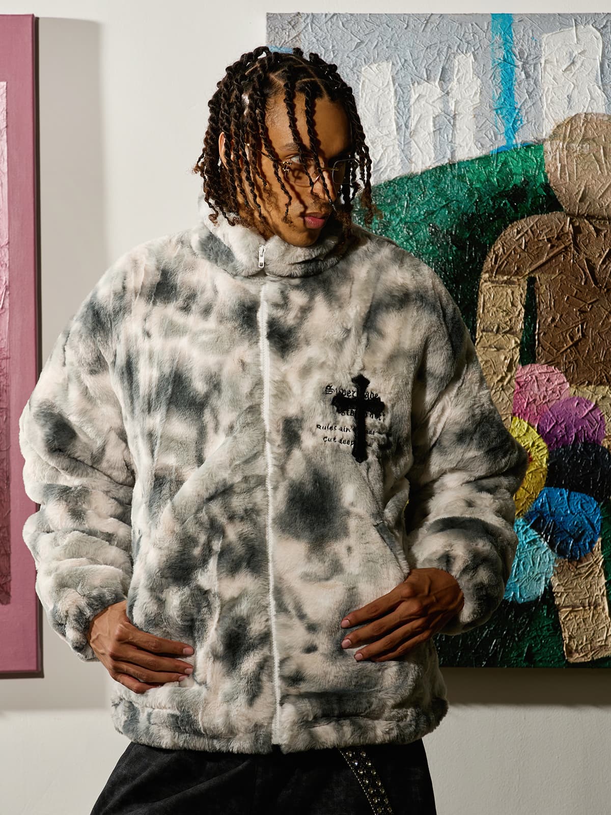 Heavy-Duty Faux Lambswool Tie-Dye Urban Jacket - 1558 - Image 3