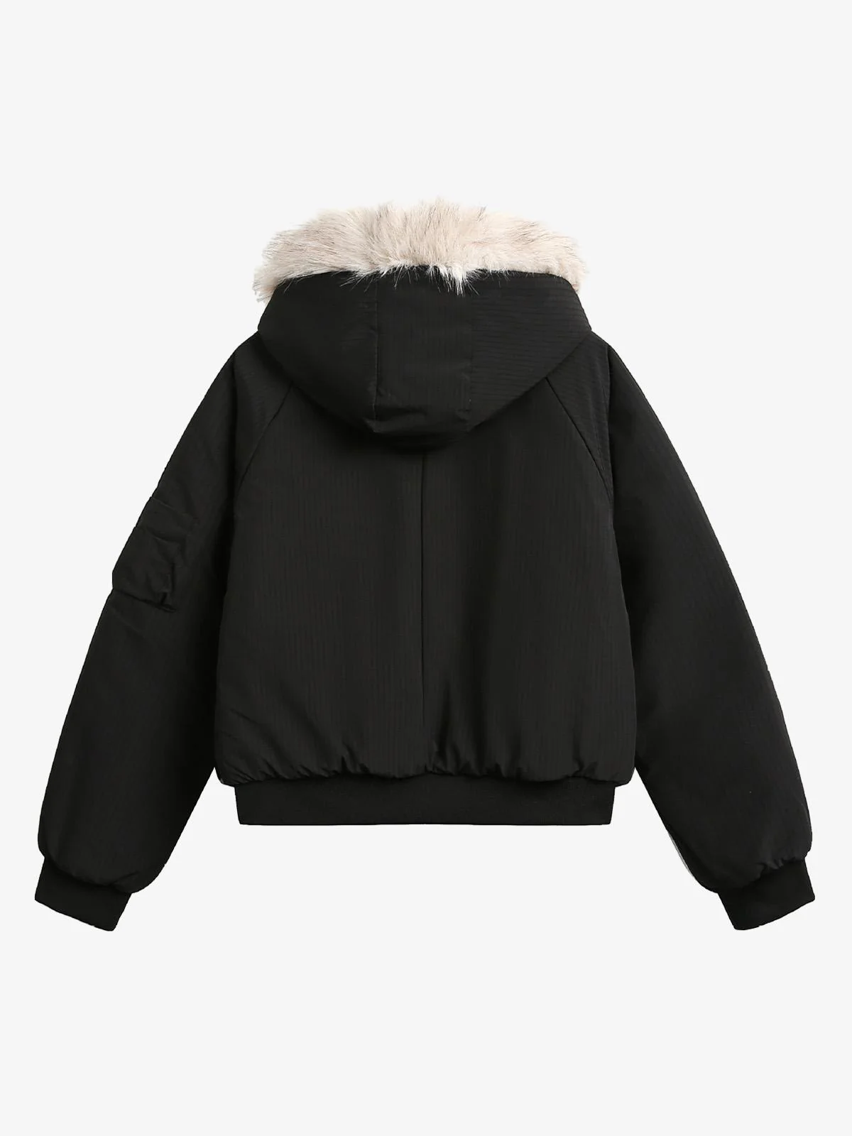 Retro Fur Hooded Fleece Bomber Jacket - 2478 - Image 3