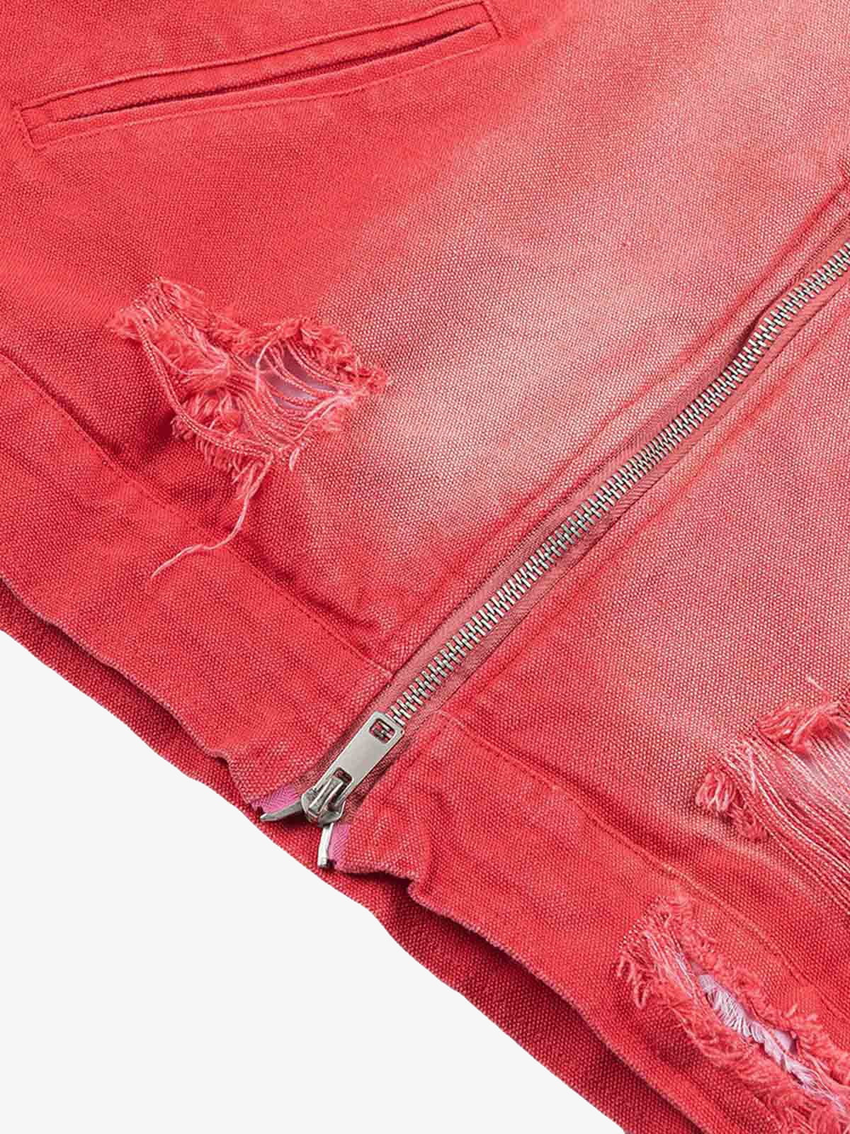 Retro Ripped Washed Contrast Color Work Jacket - Image 8