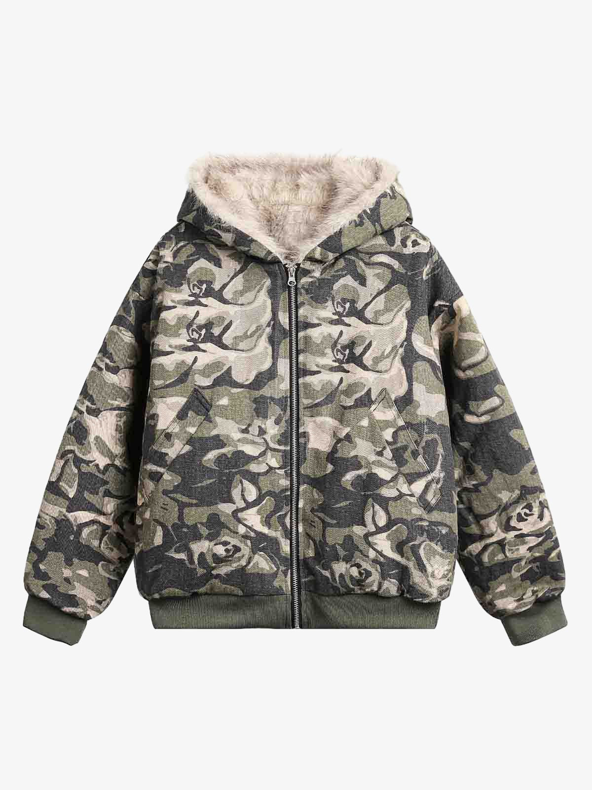 Thesupermade Camouflage Fur Hooded Jacket - 2353 - Image 4