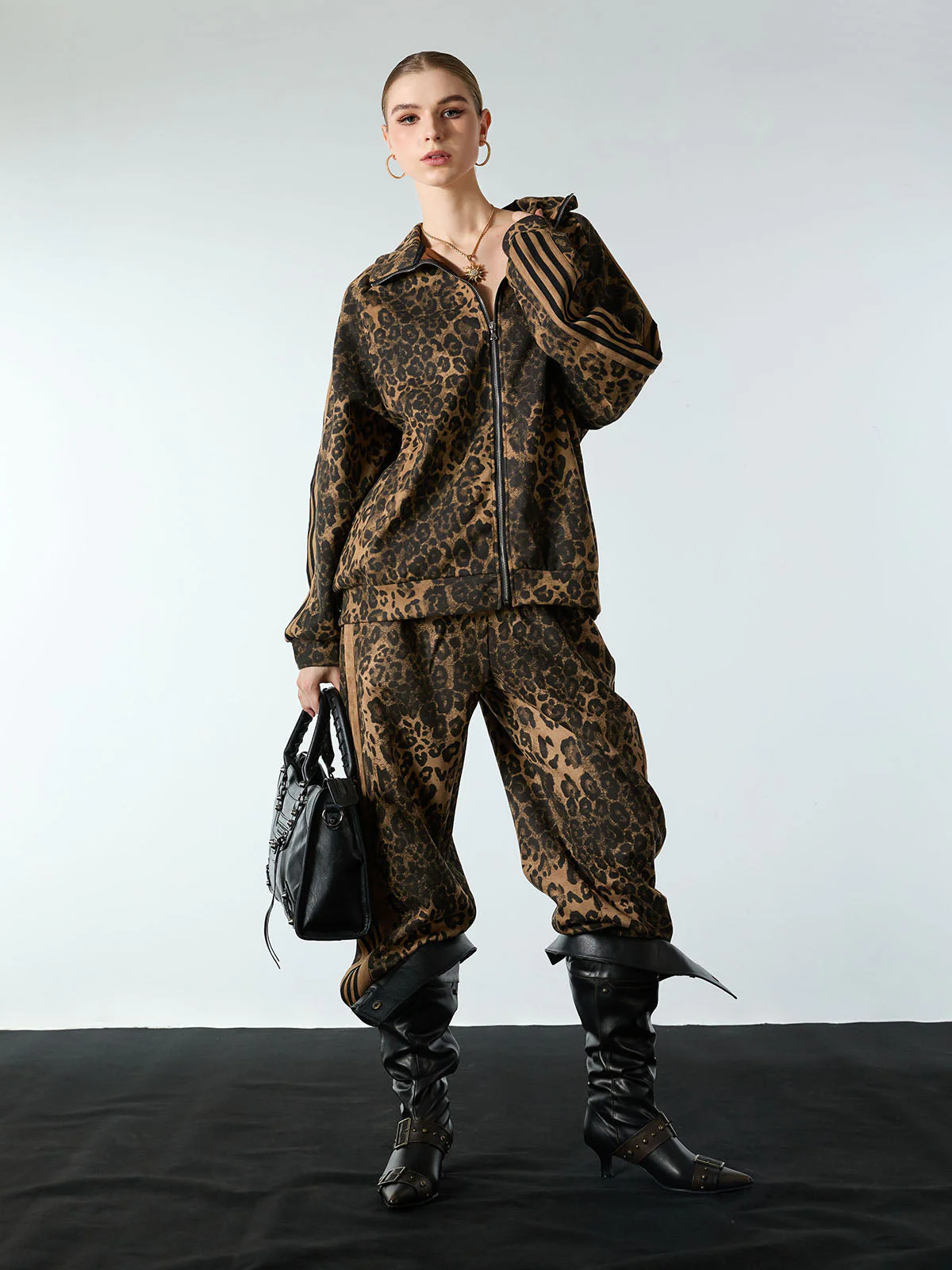 French Terry Cheetah Print Suede Tracksuit - 2277 - Image 8