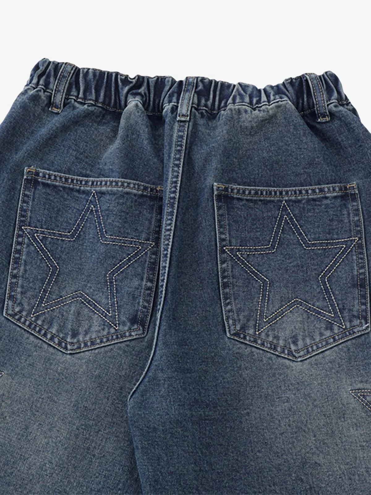 Street Patchwork Star Embroidered Denim Shorts - 2133 - Image 3