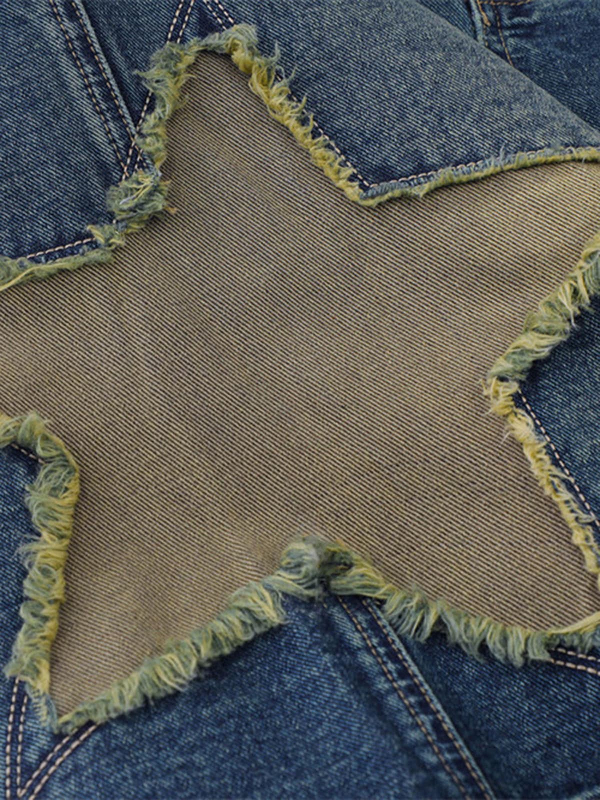 Street Patchwork Star Embroidered Denim Shorts - 2133 - Image 5