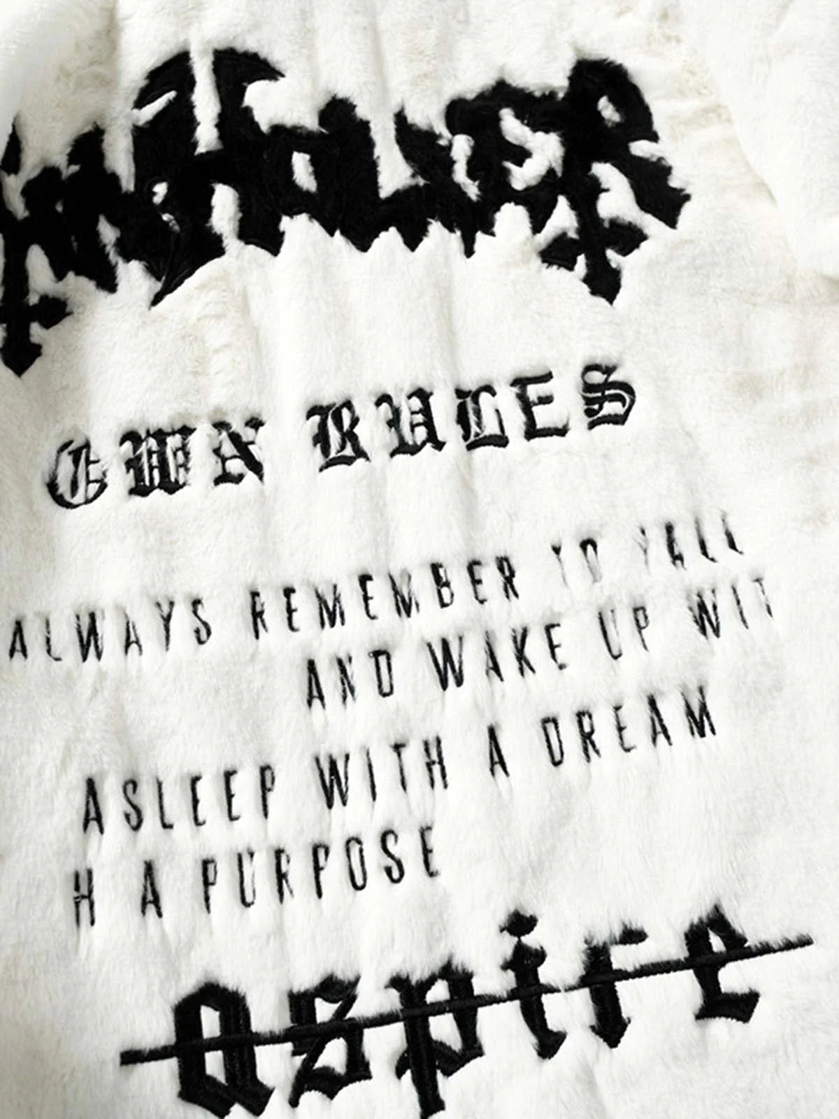 Thesupermade Hip-hop Letter Stand Collar Fur Jacket - 1908 - Image 5