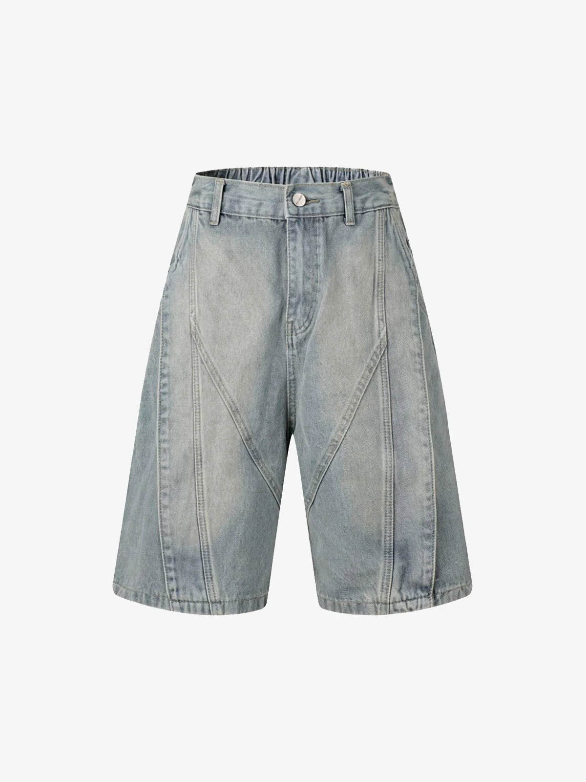 Washed Distressed Deconstructed Split Denim Shorts - Image 3