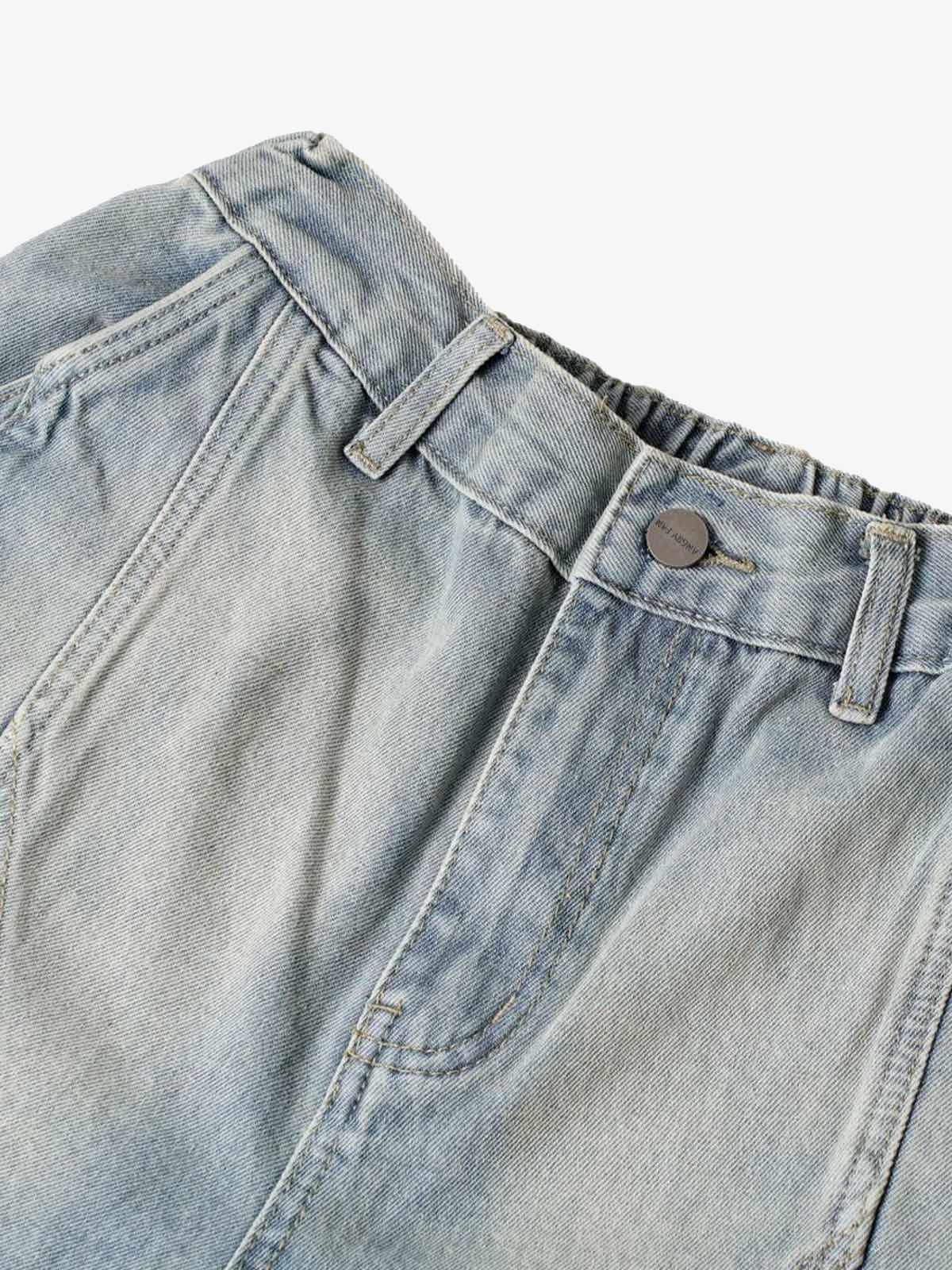 Washed Distressed Deconstructed Split Denim Shorts - Image 5