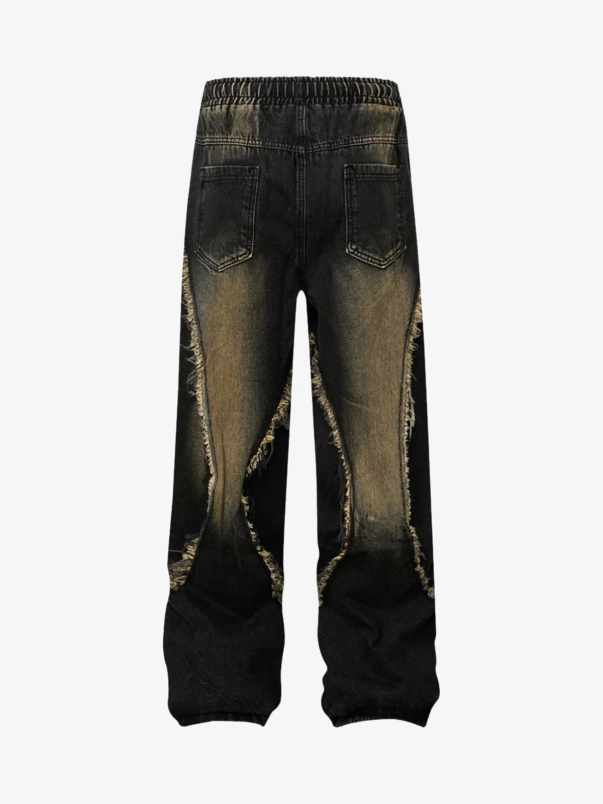 Washed Distressed Raw Edge Drawstring Jeans - Image 3