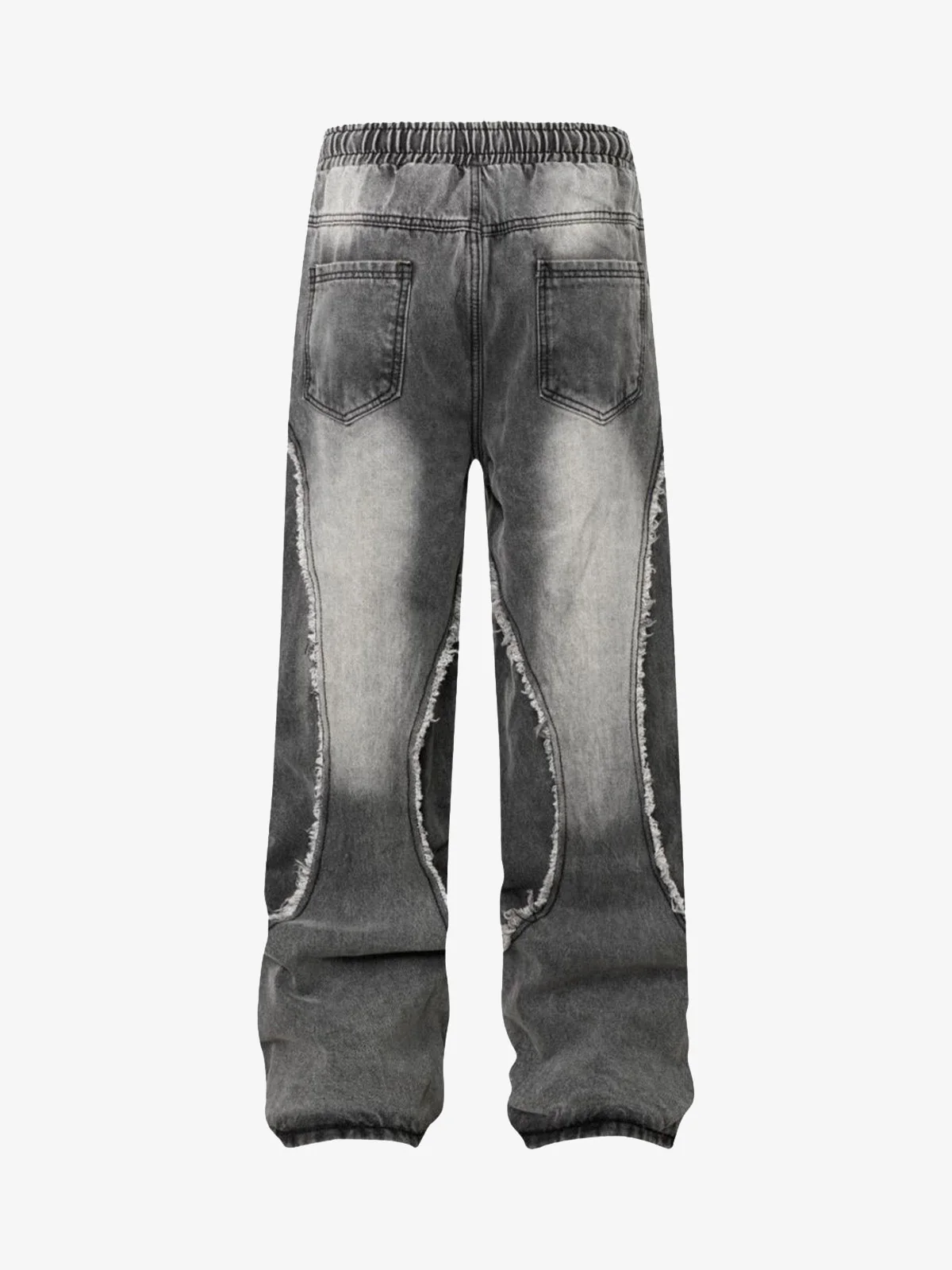 Washed Distressed Raw Edge Drawstring Jeans - Image 4