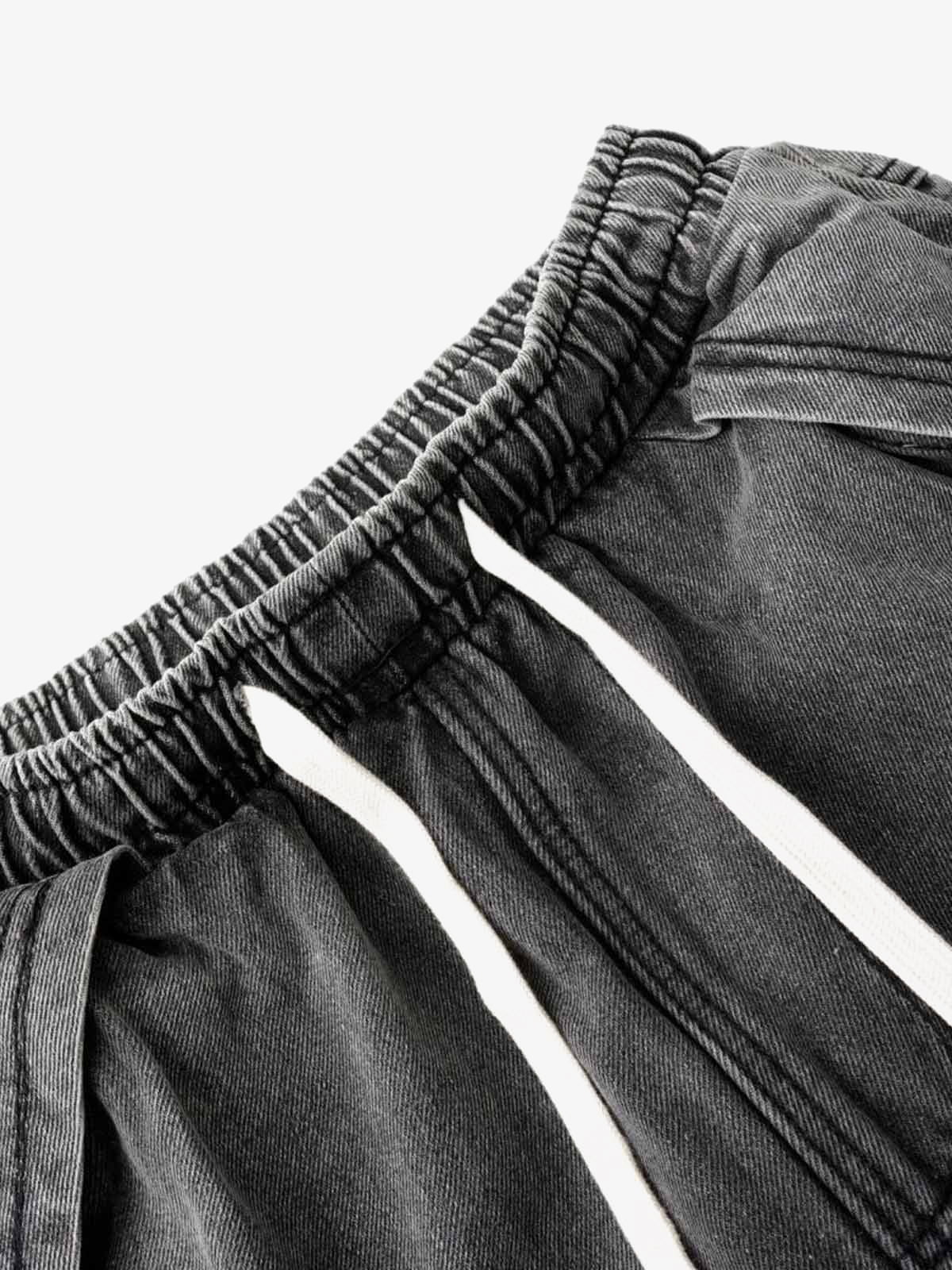 Washed Distressed Raw Edge Drawstring Jeans - Image 5