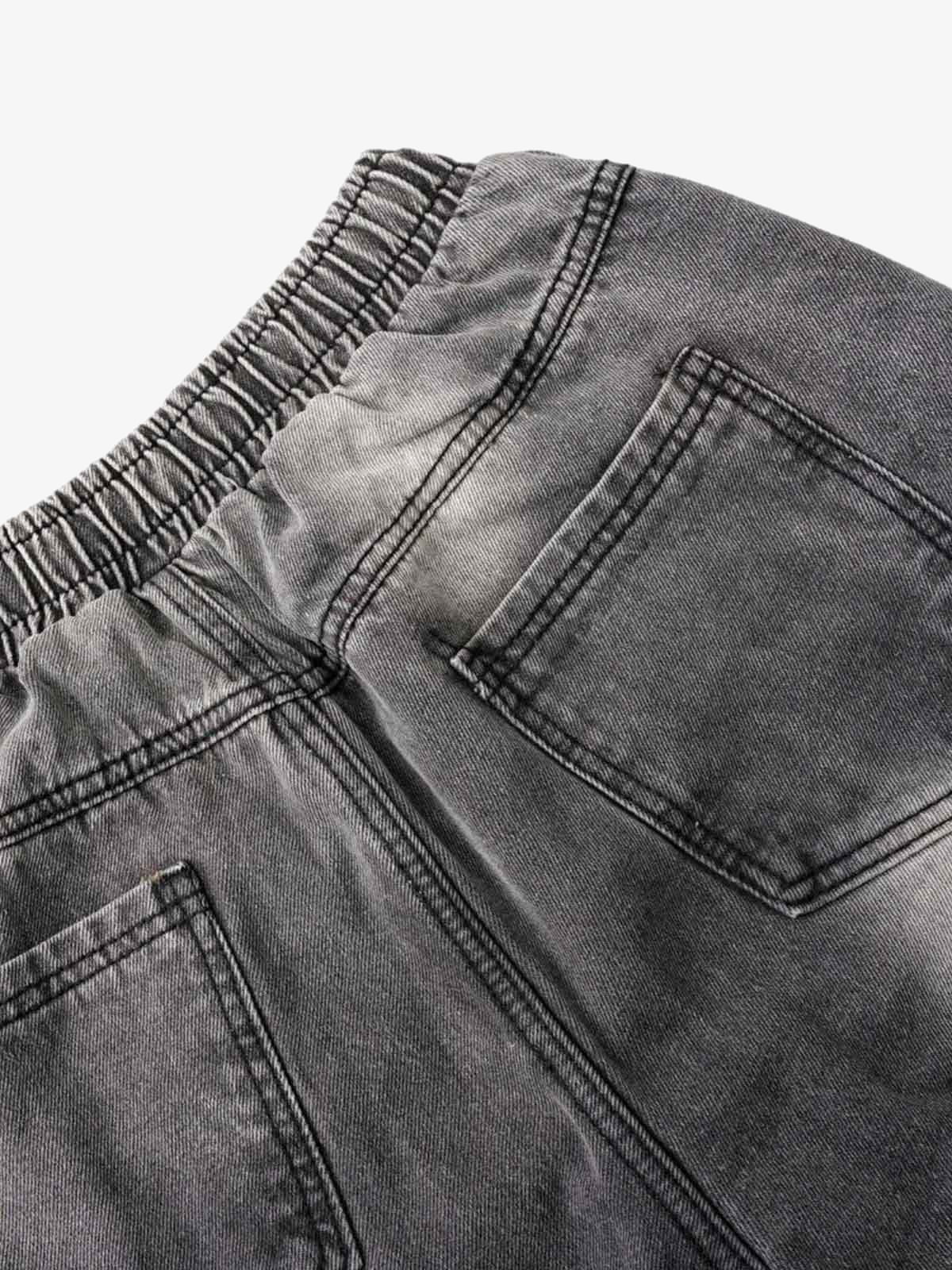 Washed Distressed Raw Edge Drawstring Jeans - Image 6