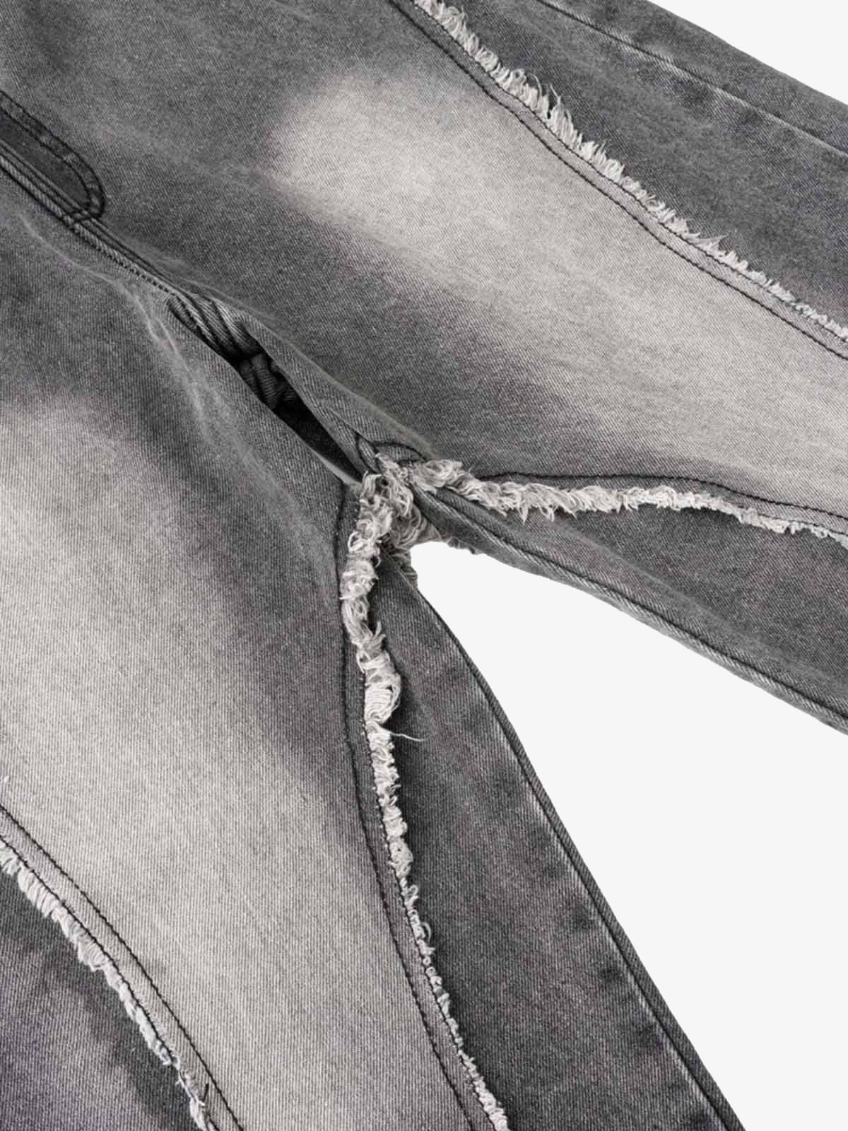 Washed Distressed Raw Edge Drawstring Jeans - Image 7