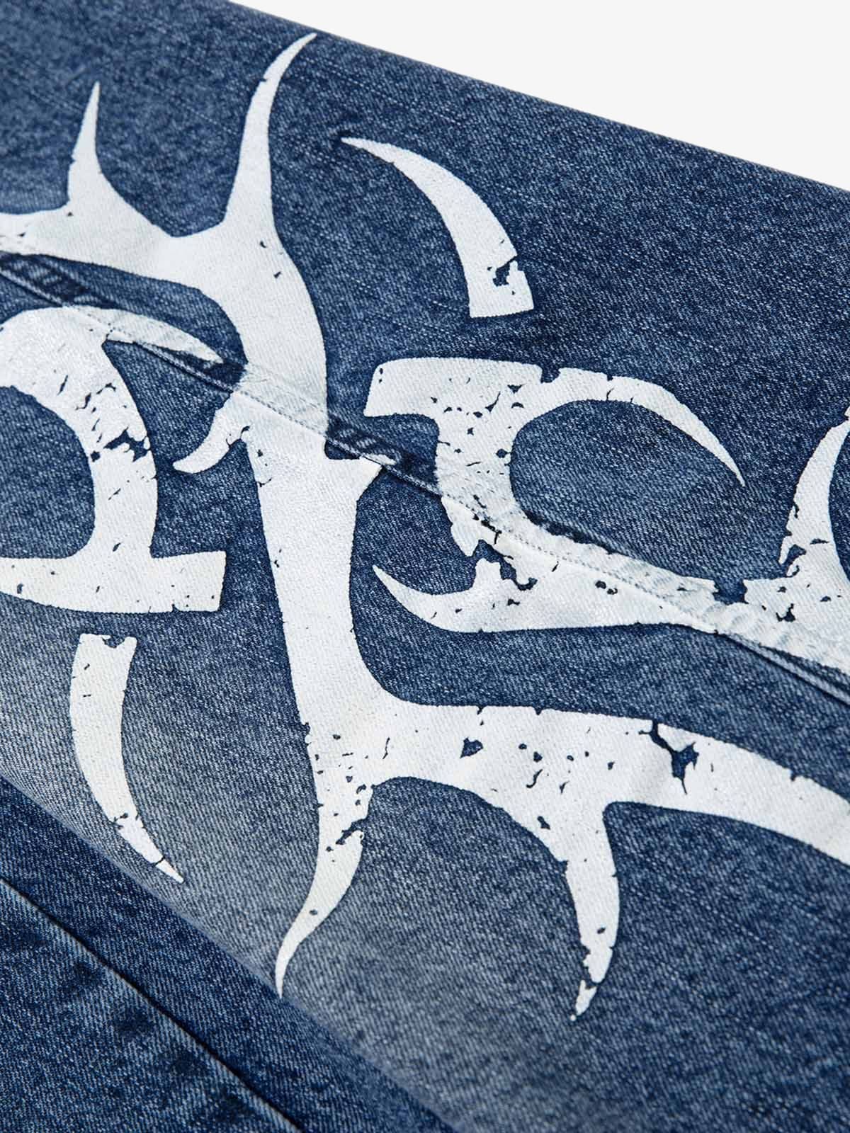 Washed  Print Straight Jeans - Image 4