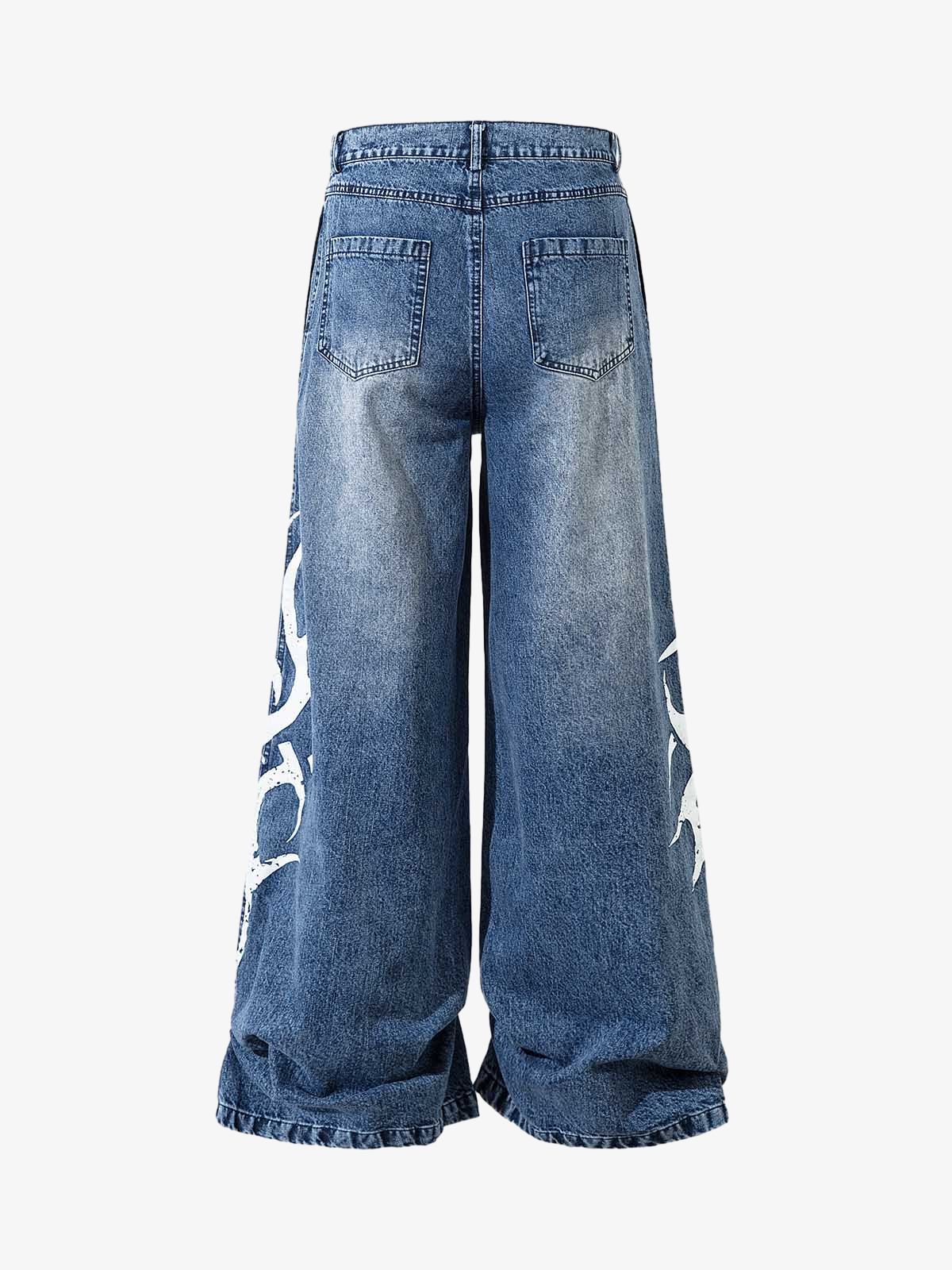Washed  Print Straight Jeans - Image 8